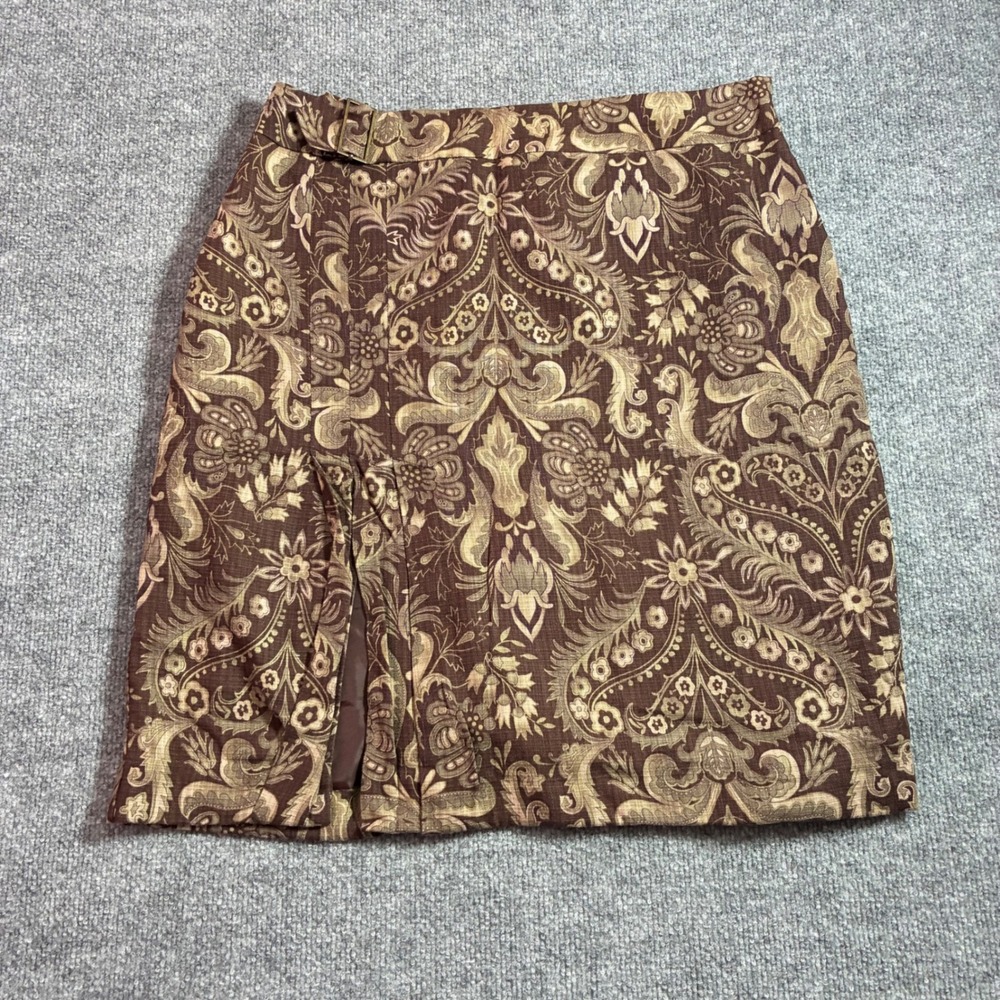 Nine & Company Skirt Womens 12 Brown Paisley Damask Mini‎ Lined Slit